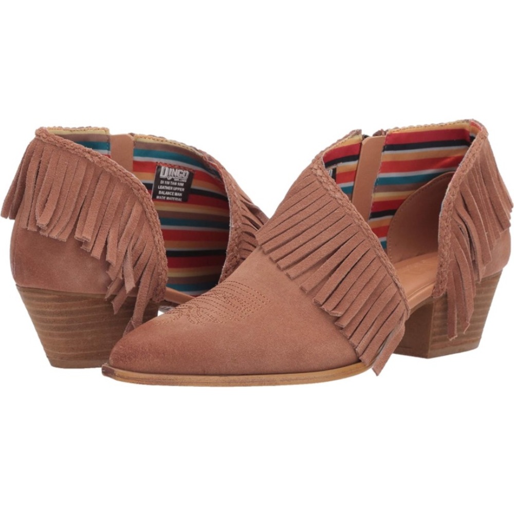 Dingo Kindred Spirit Western Fringe Suede Booties 7M Tan Leather NWOT